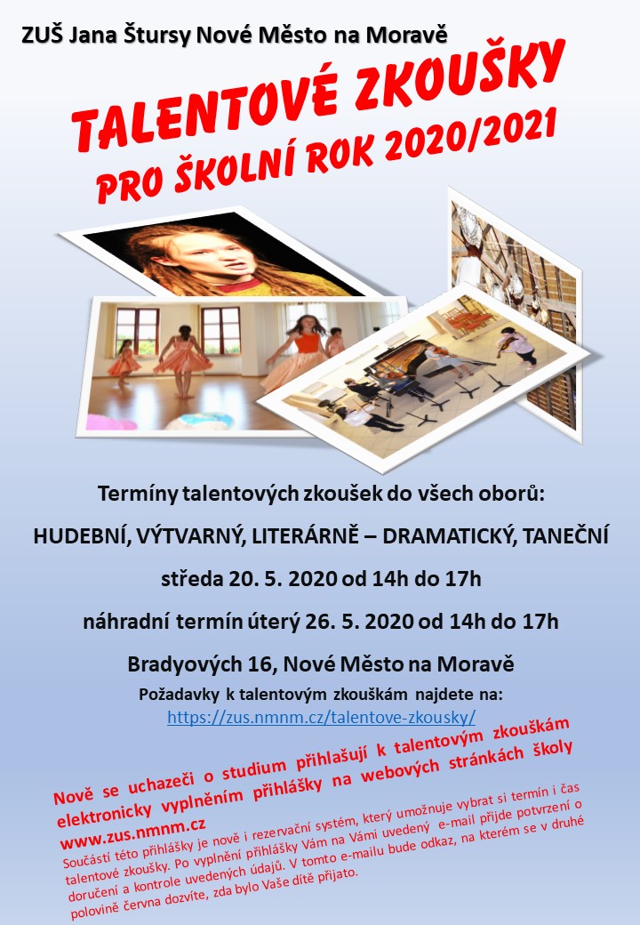 Talentové zkoušky pro školní rok 2020/2021